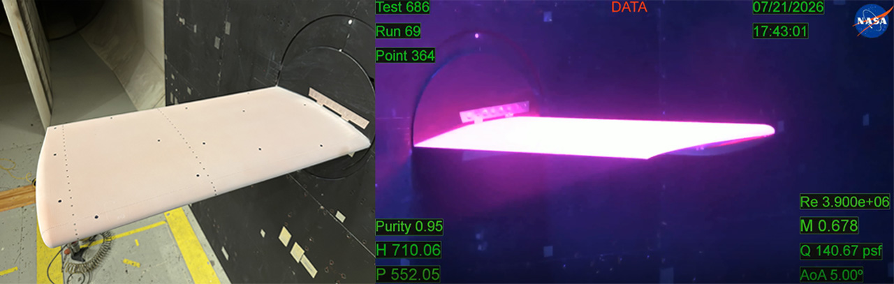 NASA Model Wing Lights Up During First Pressure Sensitive…